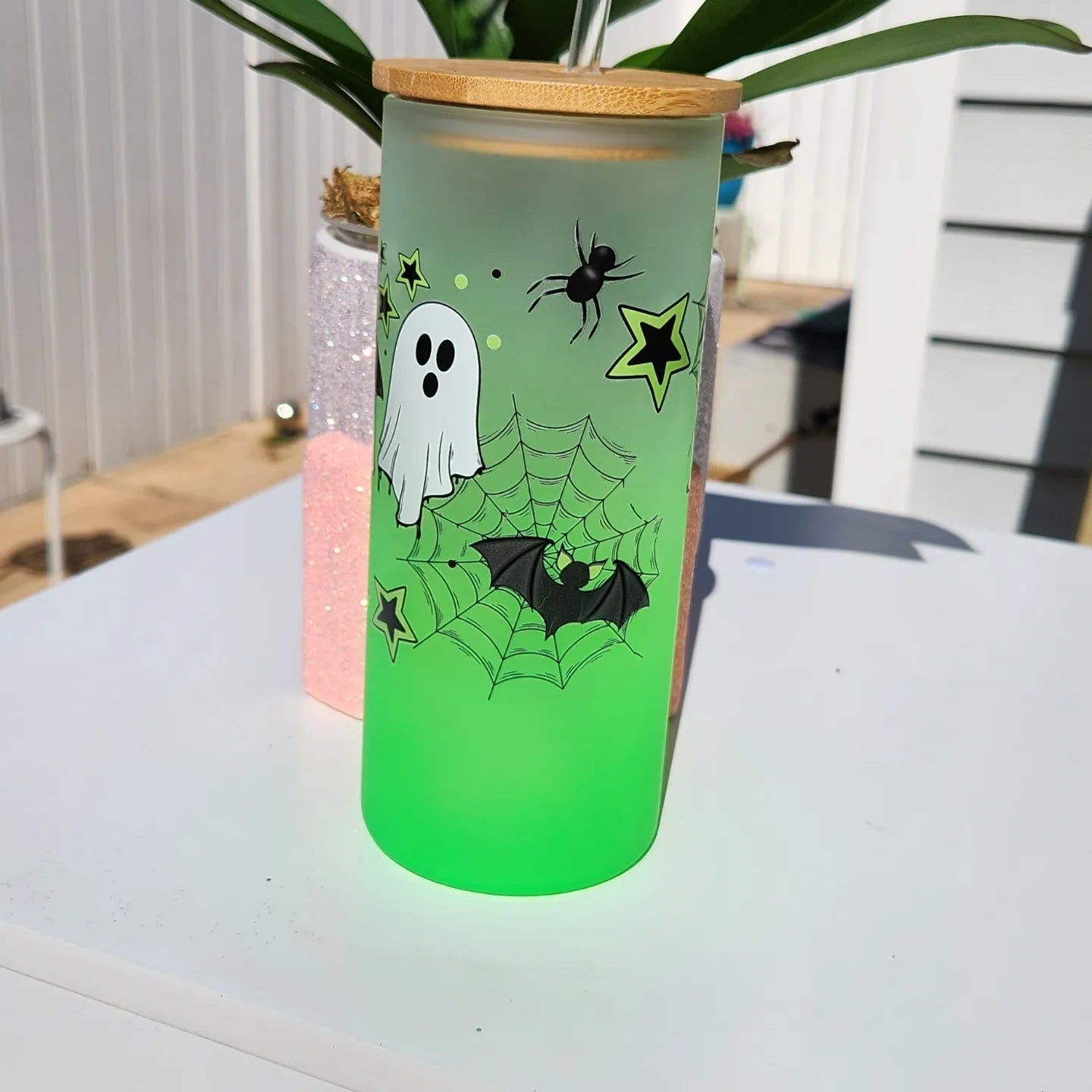 Halloween Green Frosted Glass cup